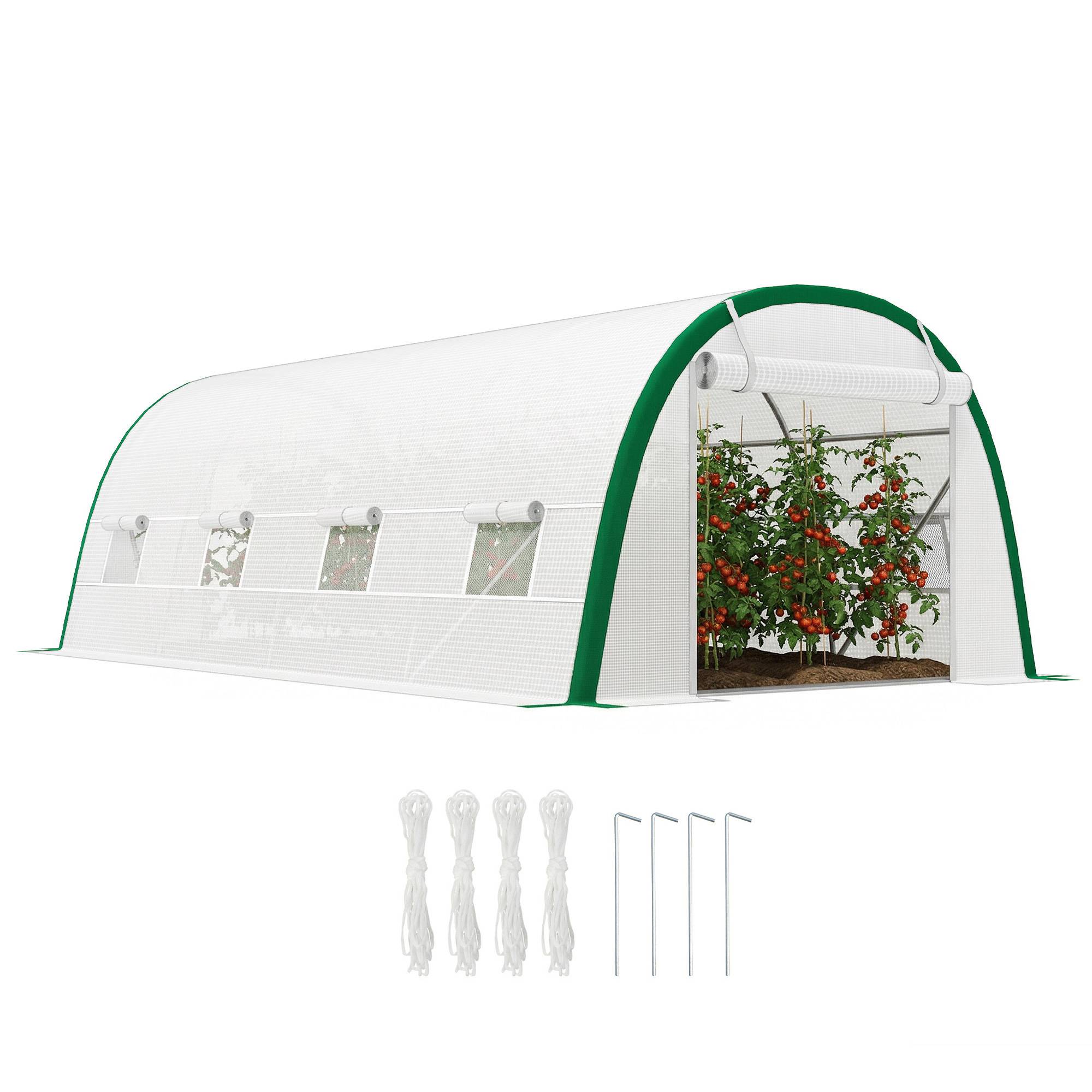 Serre tunnel 18 m² 6x3x2 m acier galvanisé, 8 fenêtres porte zippée blanche grande capacité potager