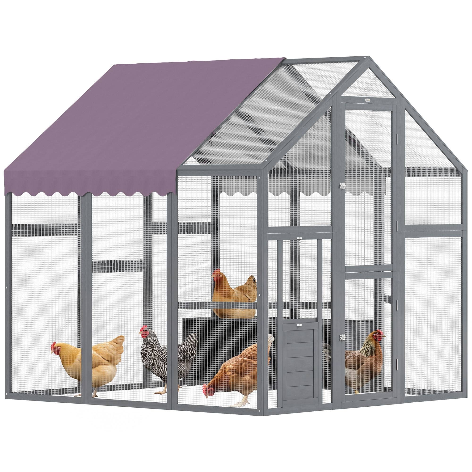 Enclos extérieur pour poules, poulailler avec toit étanche, 2 pondoirs, 2 perchoirs, pour 6 à 8 poules, dimensions approximatives : 1,7 x 1,8 x 1,8 m - Image 1