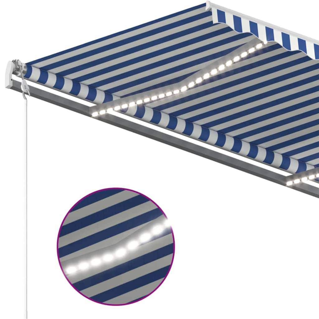 Store banne automatique LED capteur vent aluminium terrasse bleu blanc 450x350cm - ComfortXL Outdoor Living - Image 4