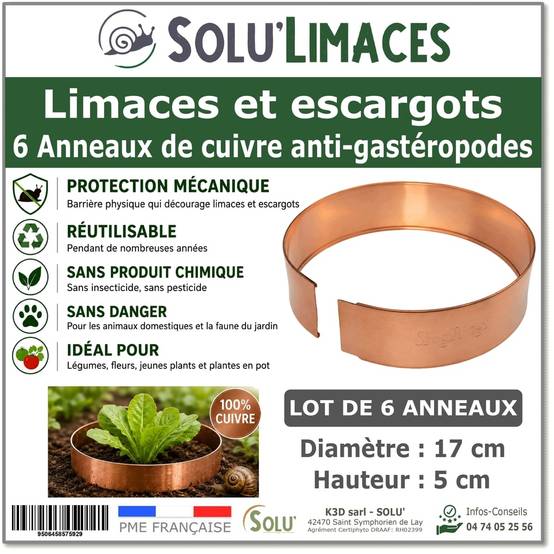 Tout pour les nuisibles - 6 Anneaux de Cuivre Anti-Limaces et Escargots SOLU'LIMACES – Ø17 cm - Protection des Salades, Fraisiers, Aromatiques, Potager et Fleurs - Image 1