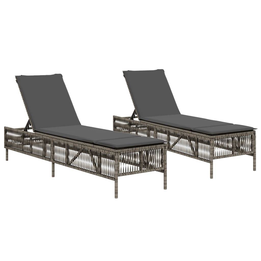 Vidaxl - Chaises longues avec coussins lot de 2 gris résine tressée vidaXL 3261598 - Image 2