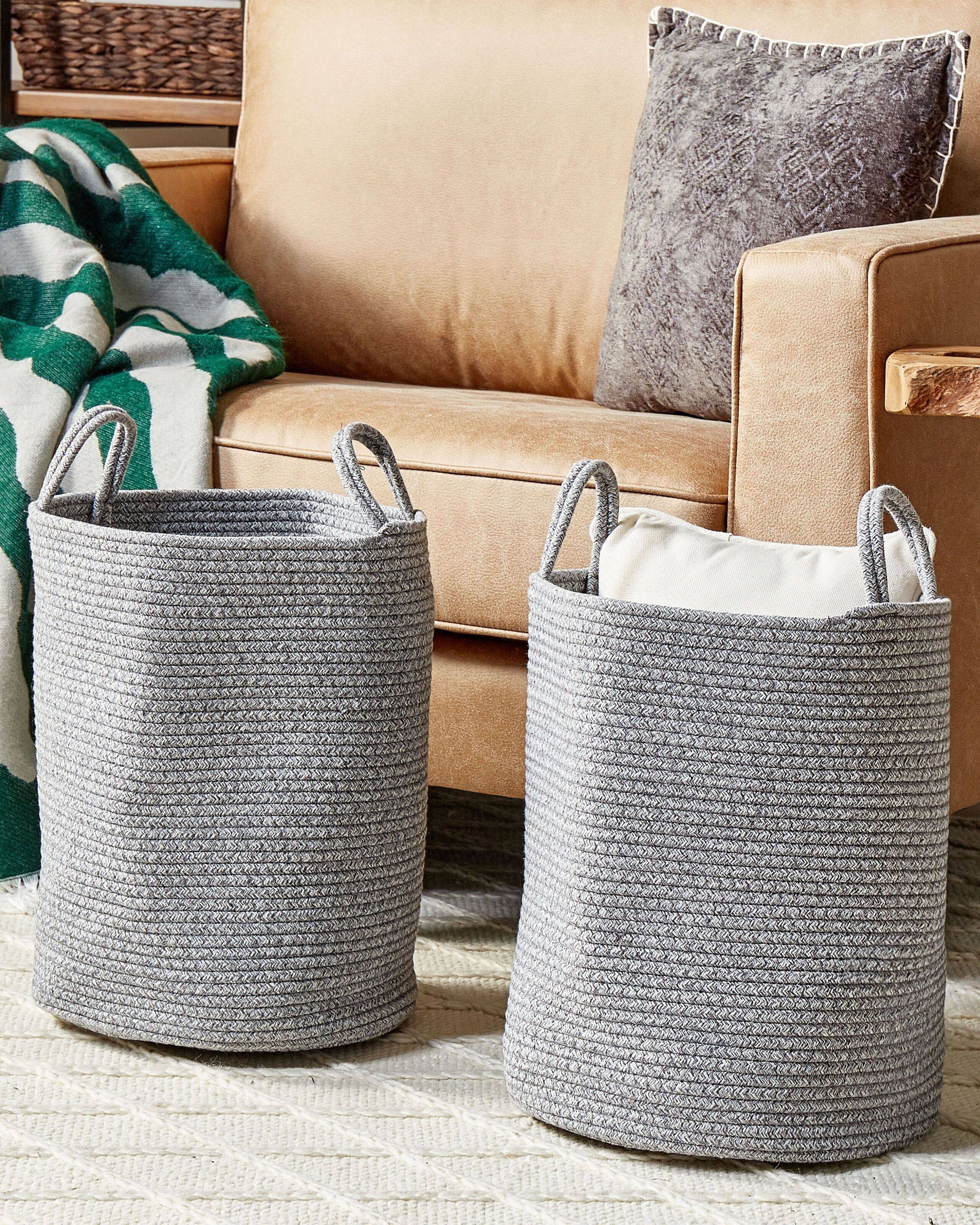 Beliani - Paniers Gris en Coton avec Anses Corbeille à Linge Rangement Spacieux pour Intérieur Pratique Style Boho Lot de 2 - Imagen 2