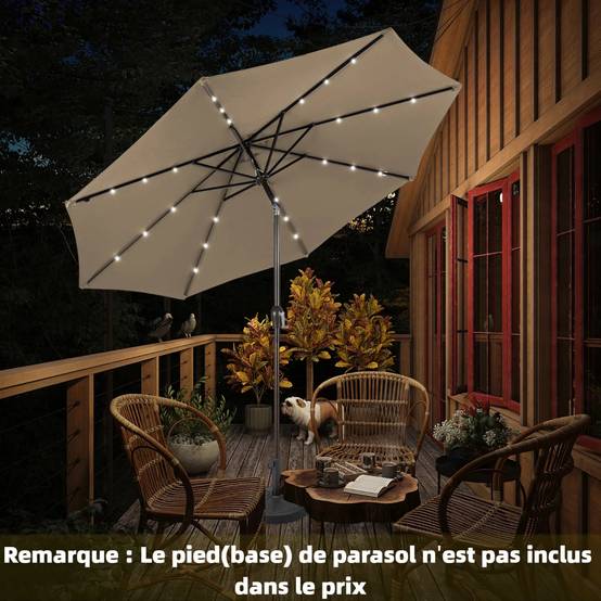 Parasol Inclinable Dia.300cm LED Dolaire en Scier Toile Polyester pour Jardin et Terrasse Marron - Image 2