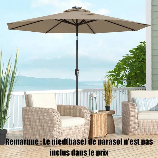 Parasol Inclinable Dia.300cm LED Dolaire en Scier Toile Polyester pour Jardin et Terrasse Marron - Image 3