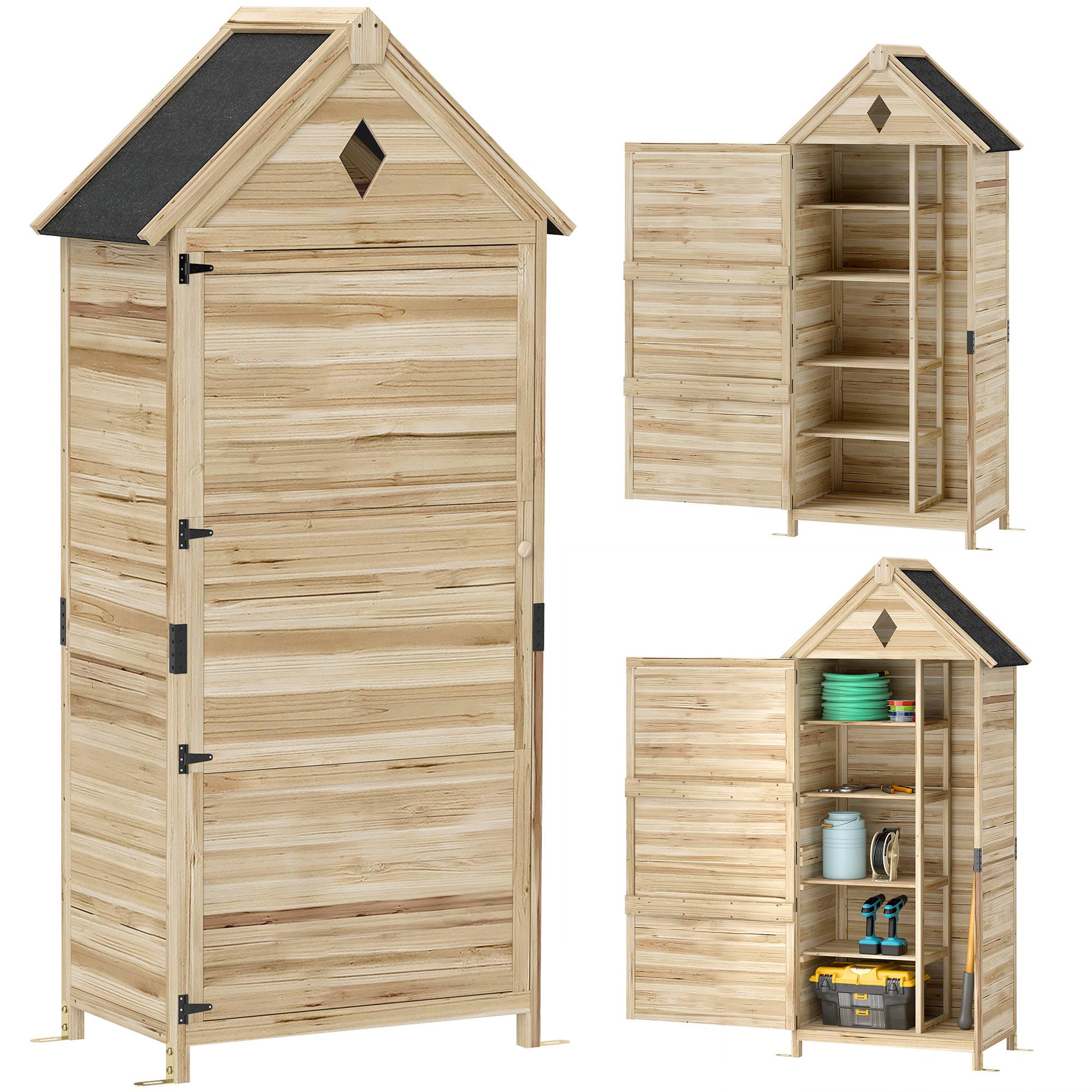 Abri de jardin avec 4 étagères, abri de rangement en bois, toit en asphalte étanche, 80 x 49 x 170 cm, marron clair