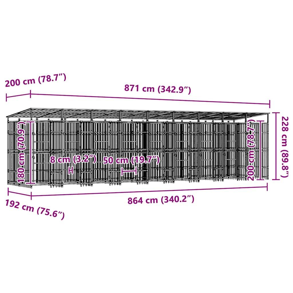 Vidaxl - Chenil d'extérieur avec toit pour chiens Acier 16,59 m² vidaXL 3097954 - Imagen 3