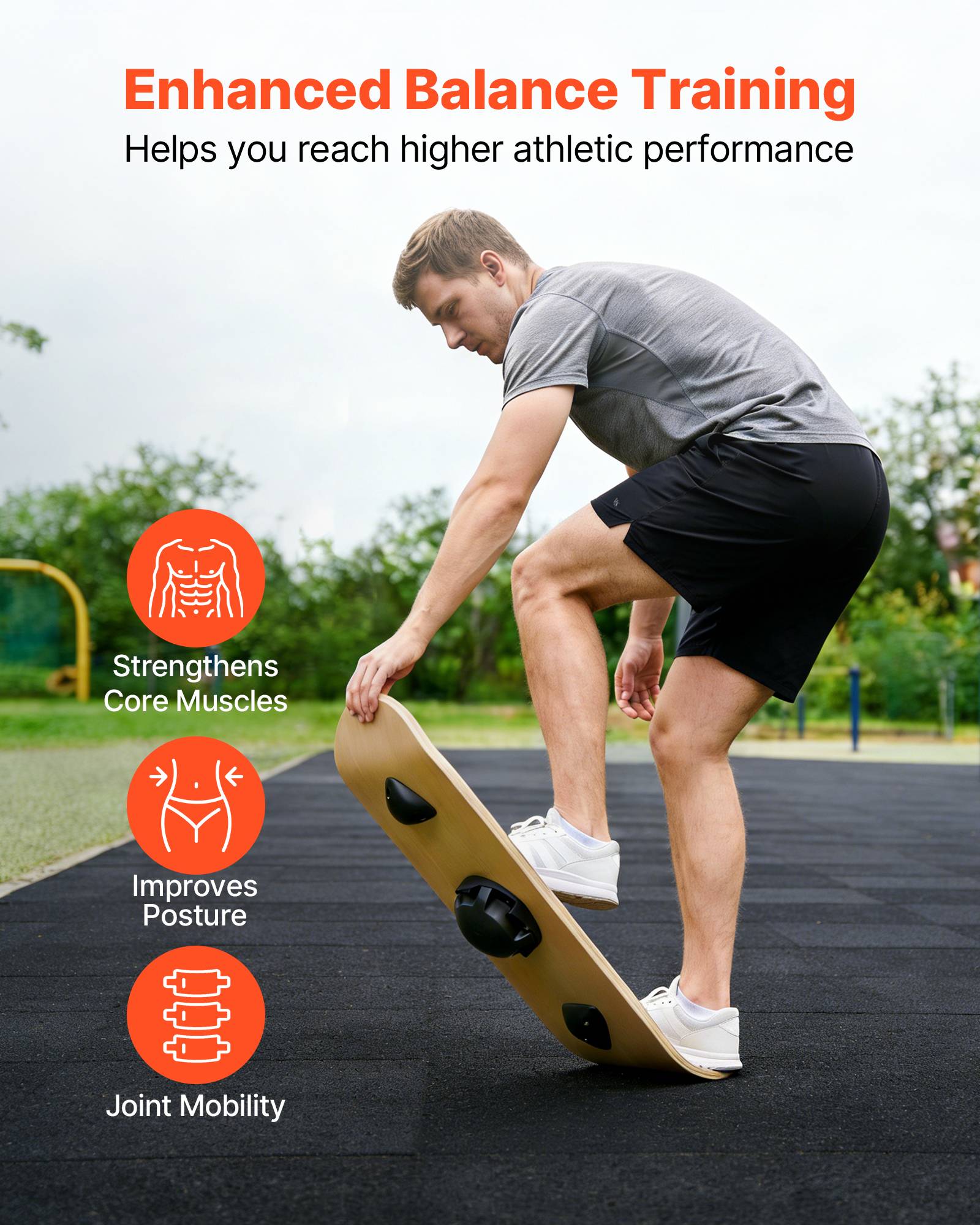 Vevor - VEVOR Planche d'équilibre 70 cm, base réglable 3 niveaux, rotation 360°, bois multicouche antidérapant, 200 kg, pour fitness et proprioception. - Image 2