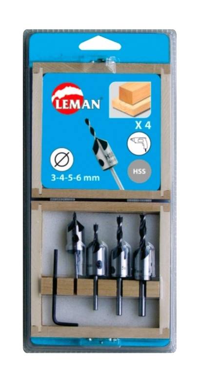Coffret de 4 forets hélicoïdaux avec fraisoirs bois PER.00203.04 - LEMAN - 203.500.04 - Image 1