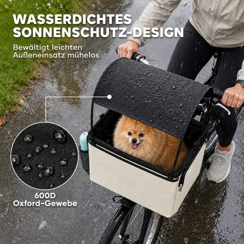 Panier de vélo avant pour chien 2-en-1, panier portable avec capote, laisse de sécurité, bandoulière et poches latérales, charge 5kg - Image 4