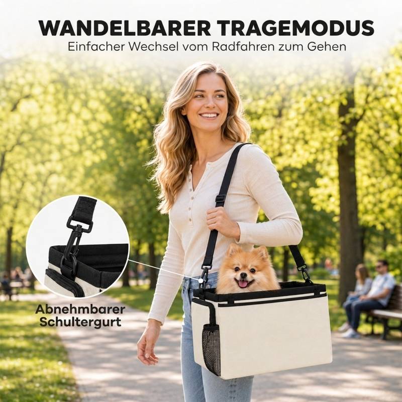 Panier de vélo avant pour chien 2-en-1, panier portable avec capote, laisse de sécurité, bandoulière et poches latérales, charge 5kg - Image 6