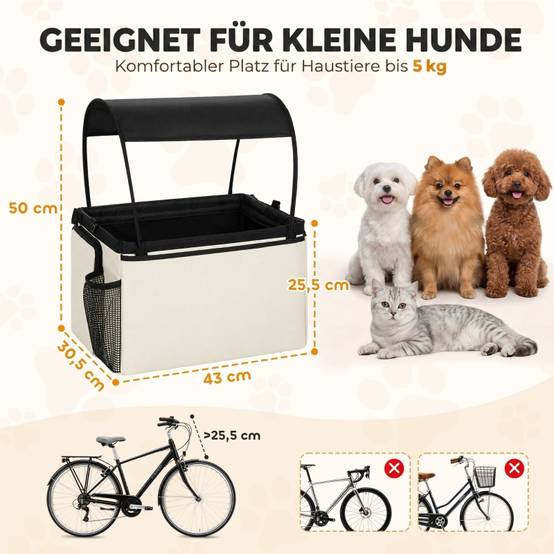 Panier de vélo avant pour chien 2-en-1, panier portable avec capote, laisse de sécurité, bandoulière et poches latérales, charge 5kg - Image 3