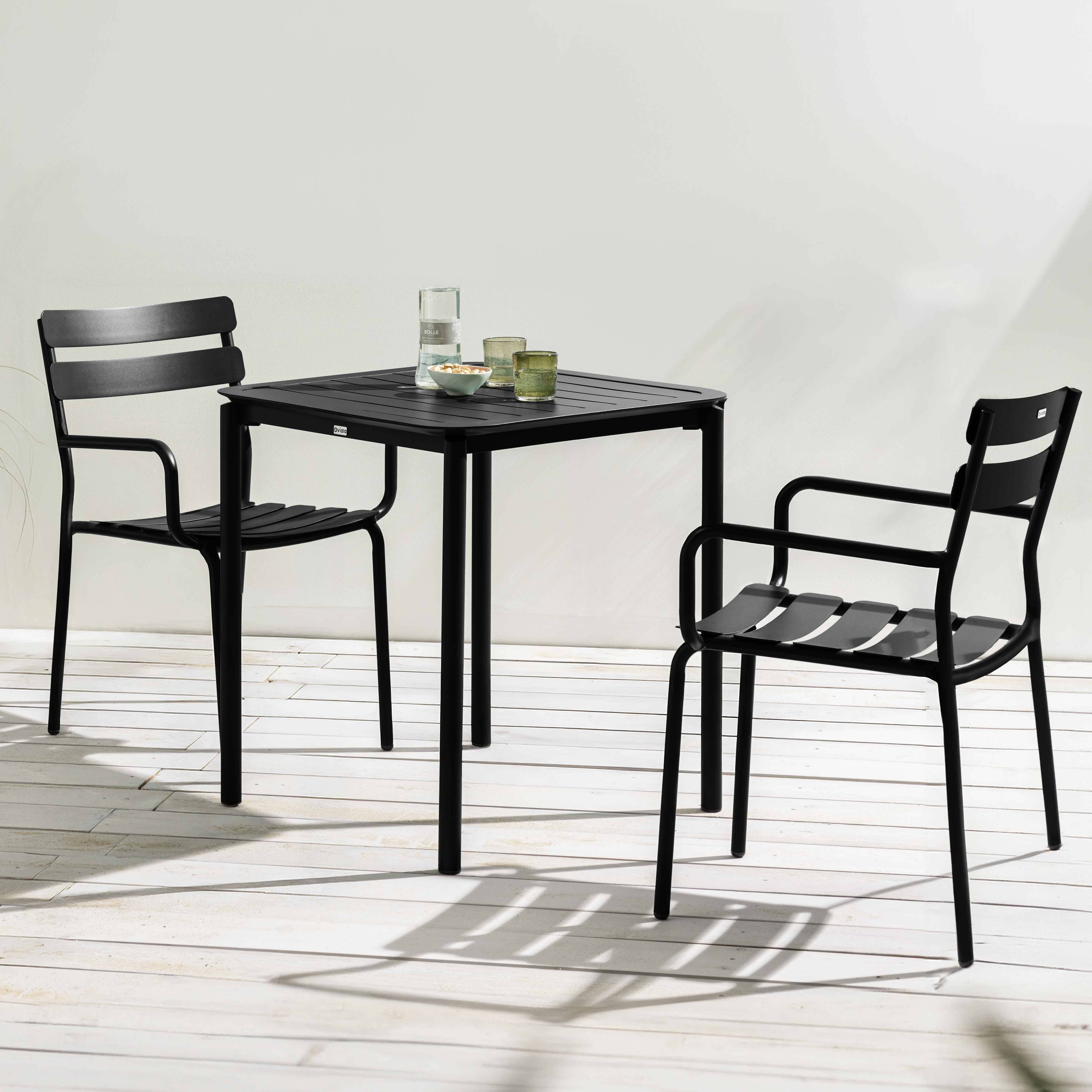 Oviala - Ensemble table de terrasse 70cm et 2 fauteuils noir Almada - Oviala - Image 2