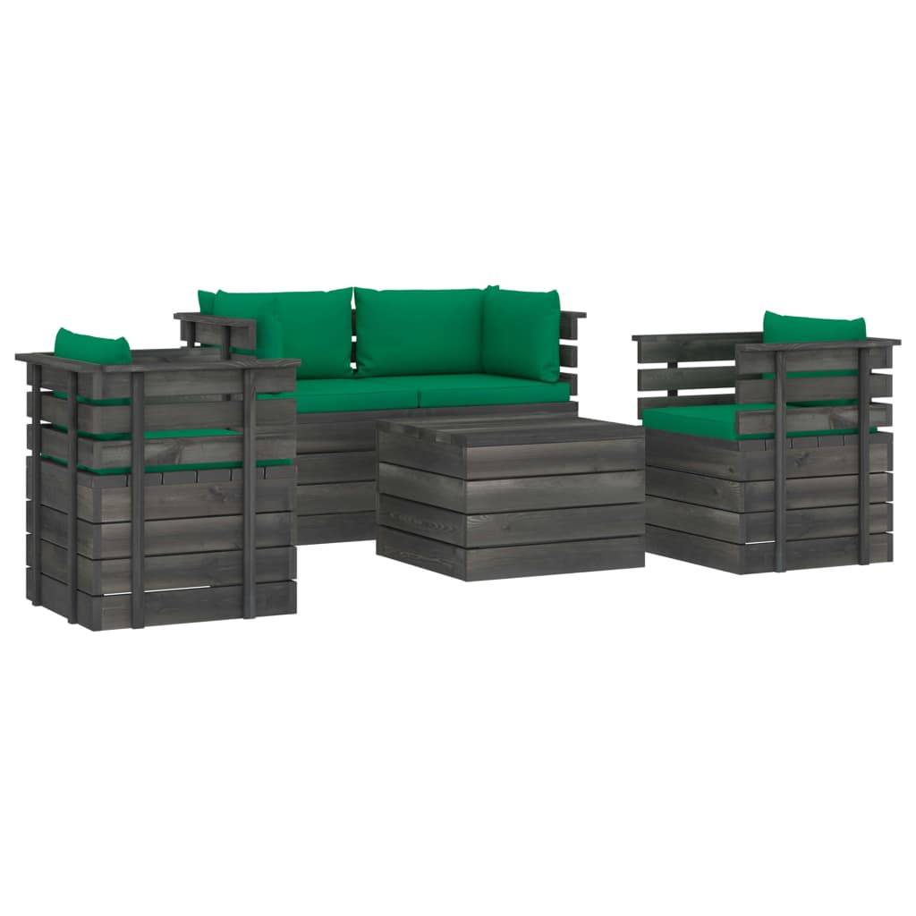 Helloshop26 - Salon de jardin palette meuble d'extérieur ensemble de mobilier 5 pièces avec coussins bois de pin massif - Imagen 1