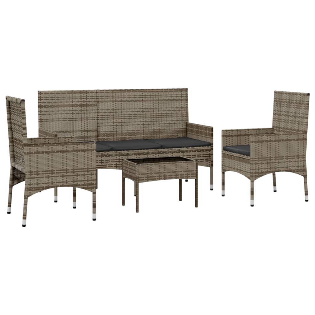 Helloshop26 - Salon de jardin meuble d'extérieur ensemble de mobilier 4 pièces avec coussins gris résine tressée - Imagen 1