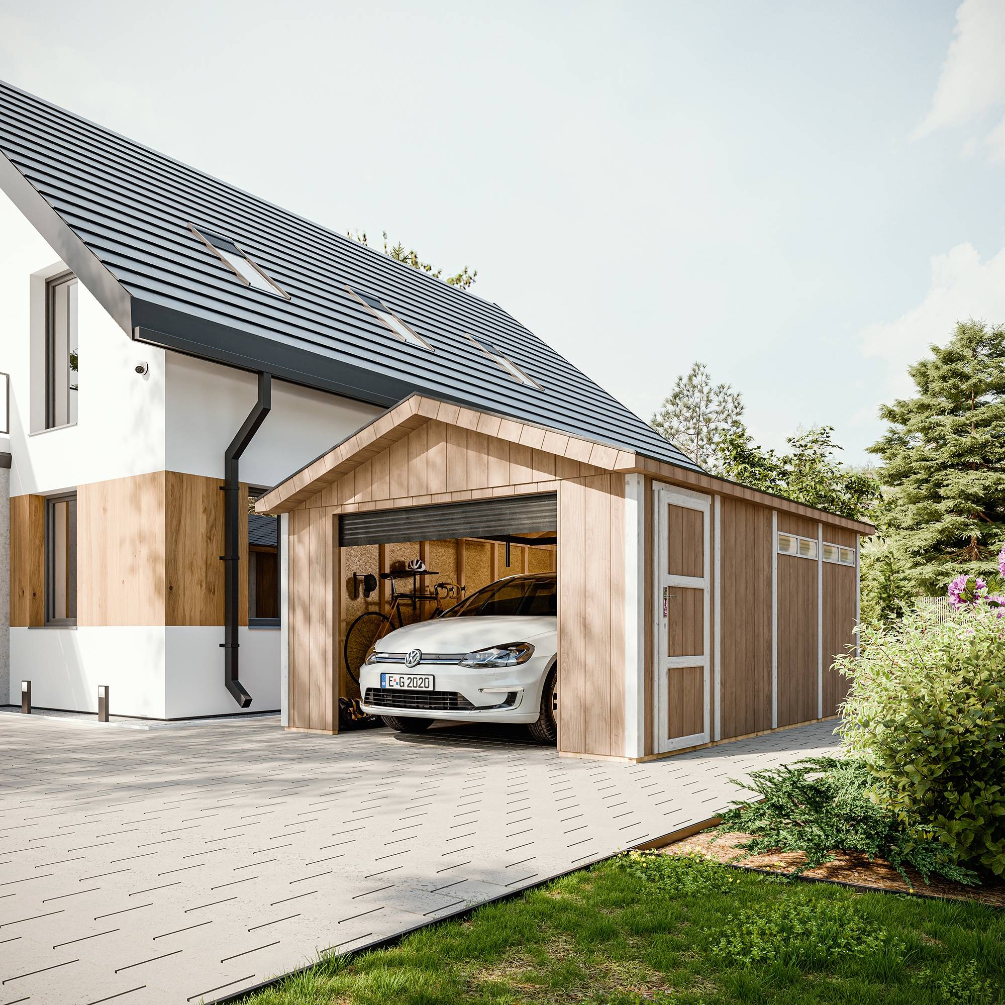Timbela - Garage Qualité Premium 17 m² / L378xl530 cm - garage pour auto, moto, vélos, machines de jardinage - Timbela M991B-REDWOOD RED - Image 5