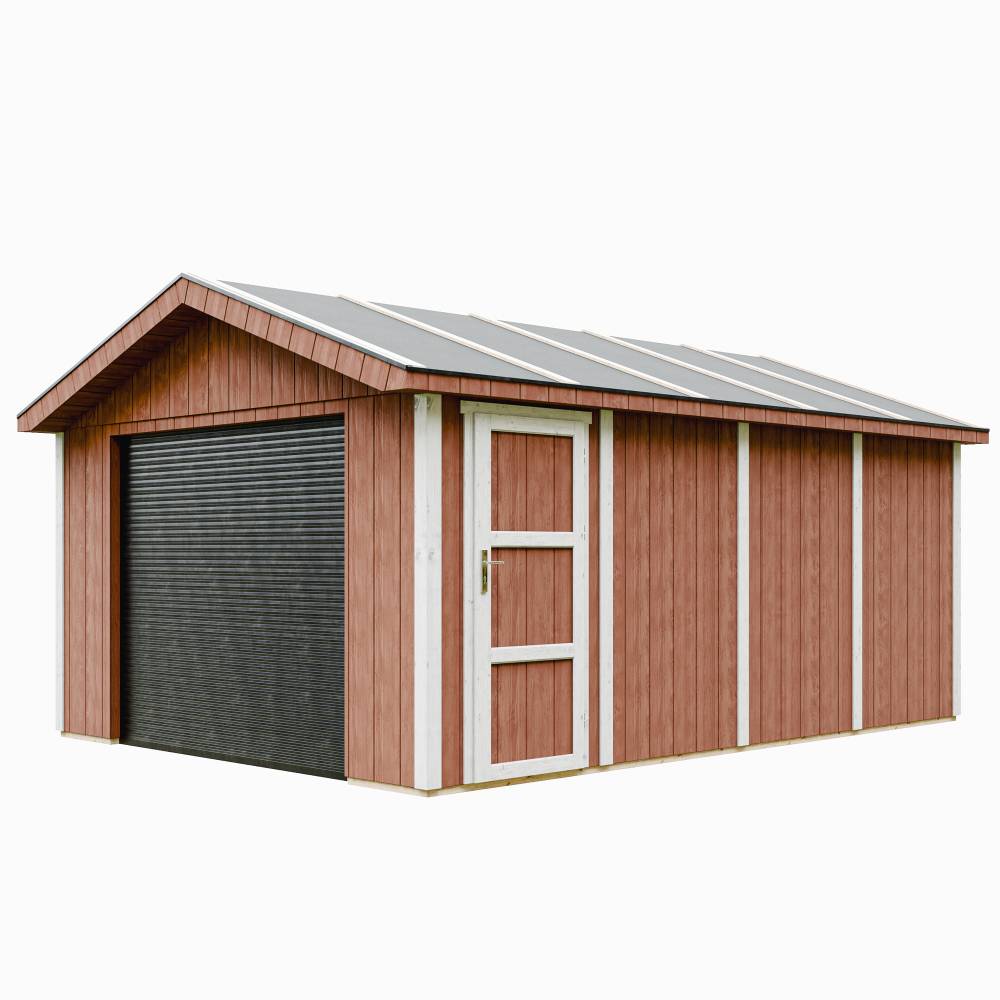 Timbela - Garage Qualité Premium 17 m² / L378xl530 cm - garage pour auto, moto, vélos, machines de jardinage - Timbela M991B-REDWOOD RED - Image 1