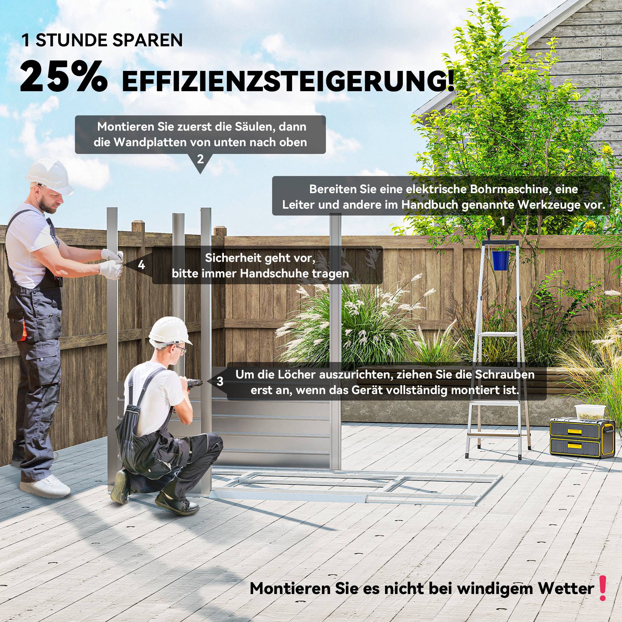 Abri 2,43m² 213x131x192cm outillage toit double pente porte coulissante verrouillable étanche gris - Image 6