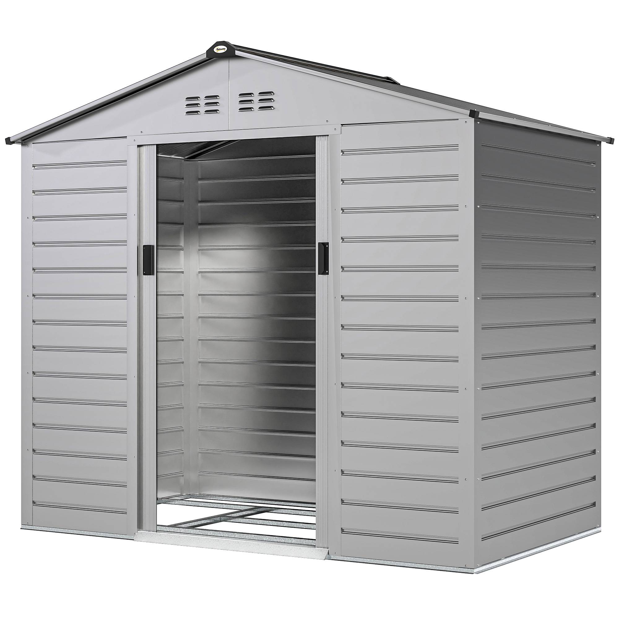 Abri 2,43m² 213x131x192cm outillage toit double pente porte coulissante verrouillable étanche gris - Image 2