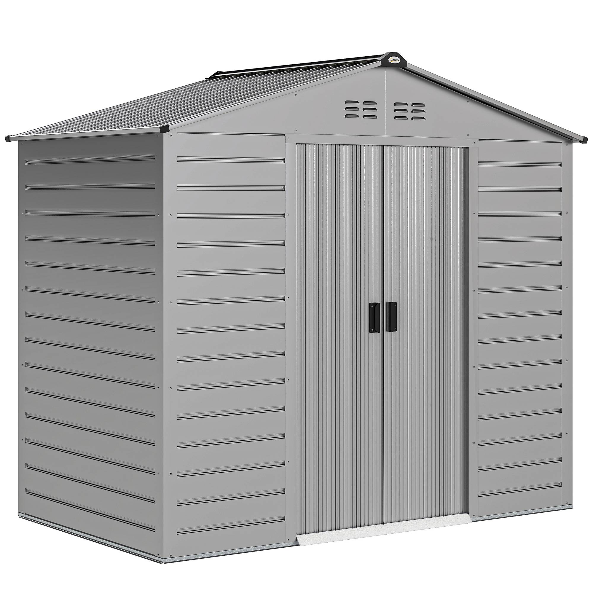 Abri 2,43m² 213x131x192cm outillage toit double pente porte coulissante verrouillable étanche gris - Image 1