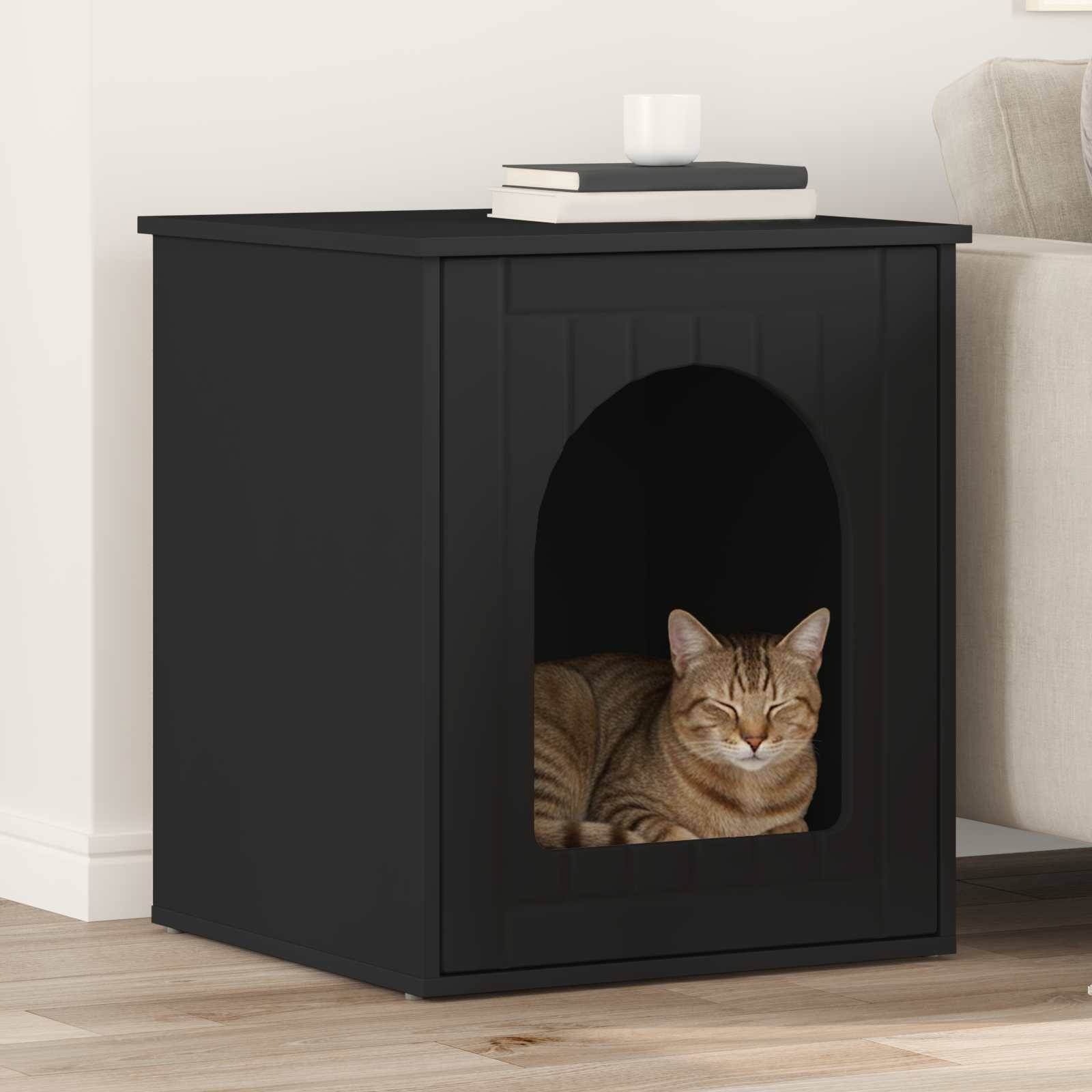 Vidaxl - Maison pour chat Noir 53 x 52 x 62 cm Bois d'ingénierie vidaXL 8000708 - Image 1