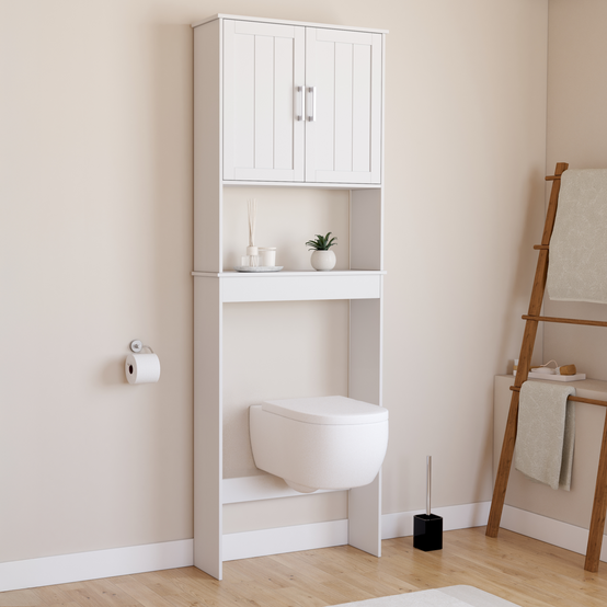 Meuble étagère dessus WC WALDO placard bois blanc - Image 1