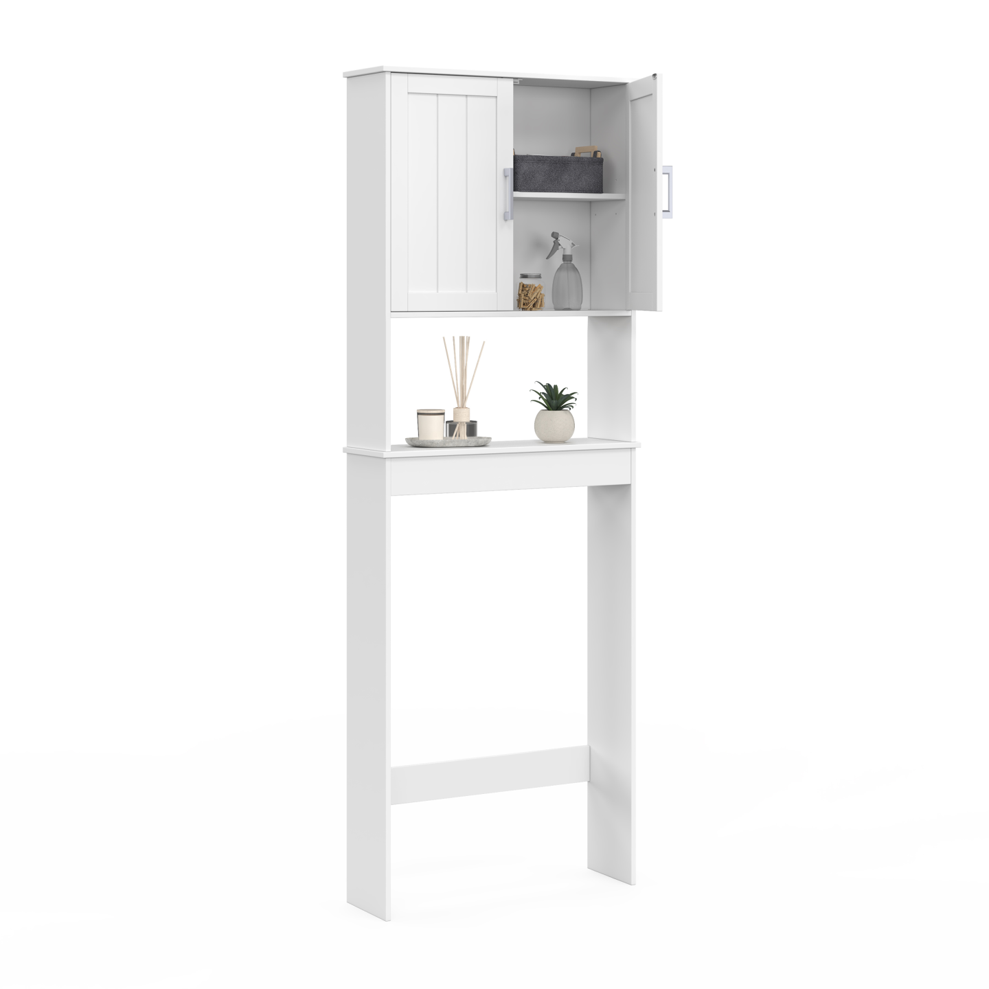 Meuble étagère dessus WC WALDO placard bois blanc - Image 4
