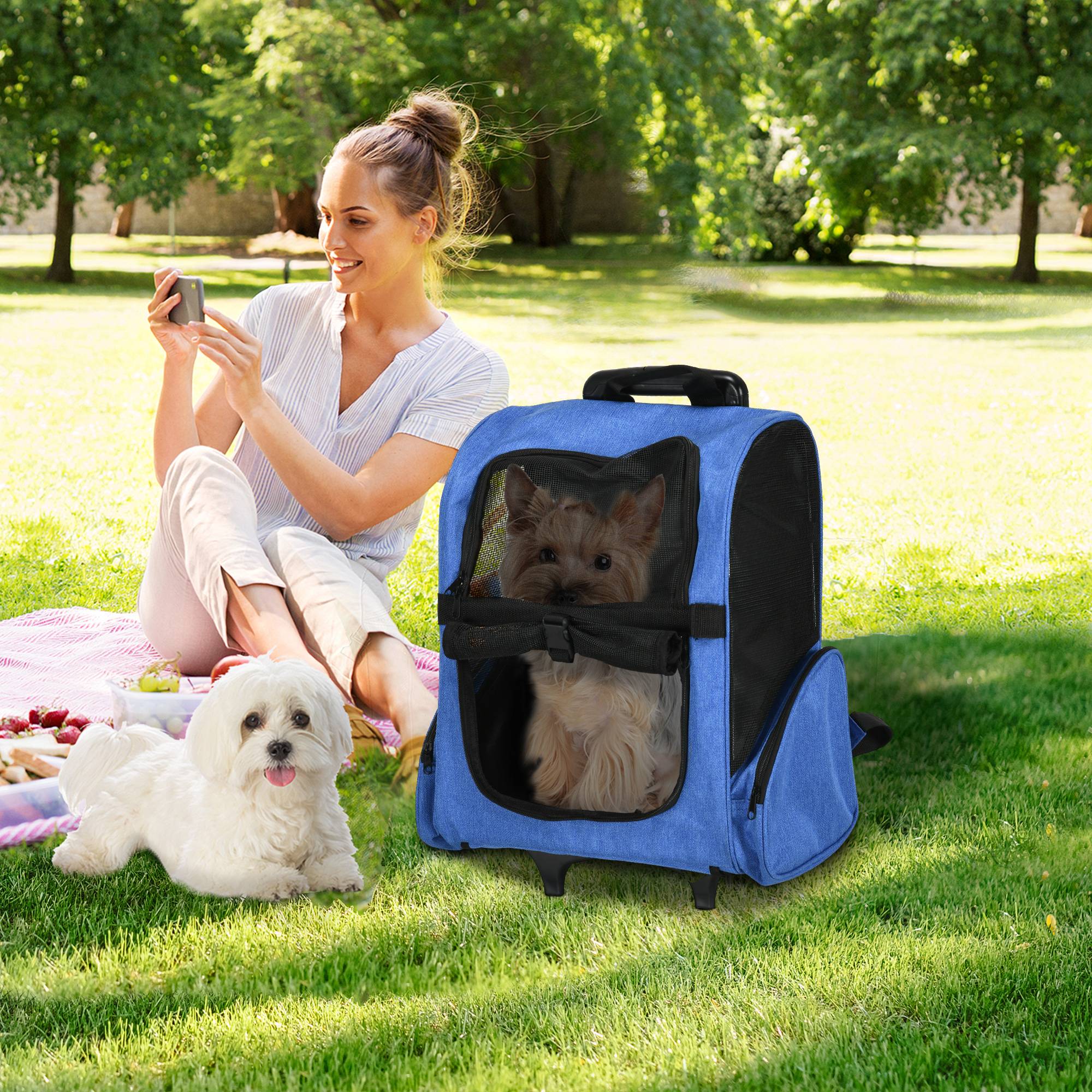 Sac de transport trolley tissu Oxfords bleu 42 x 25 x 55 cm - PANGIVO - Image 3