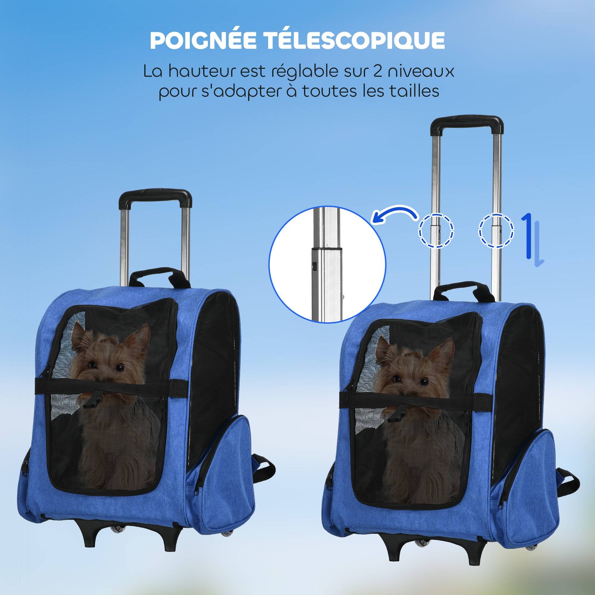 Sac de transport trolley tissu Oxfords bleu 42 x 25 x 55 cm - PANGIVO - Image 7