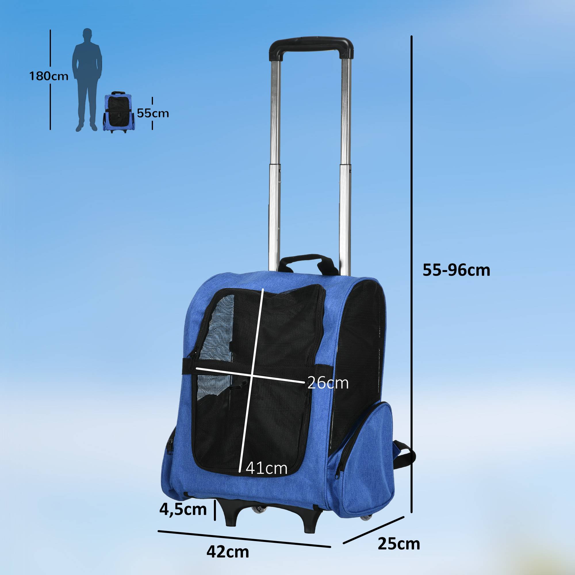 Sac de transport trolley tissu Oxfords bleu 42 x 25 x 55 cm - PANGIVO - Image 5