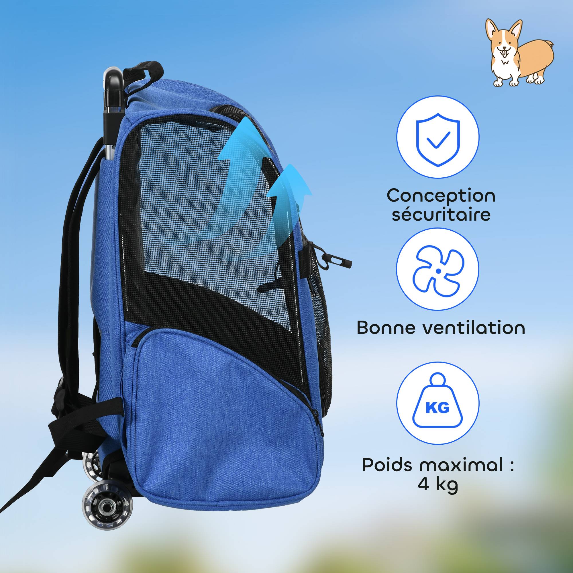 Sac de transport trolley tissu Oxfords bleu 42 x 25 x 55 cm - PANGIVO - Image 9