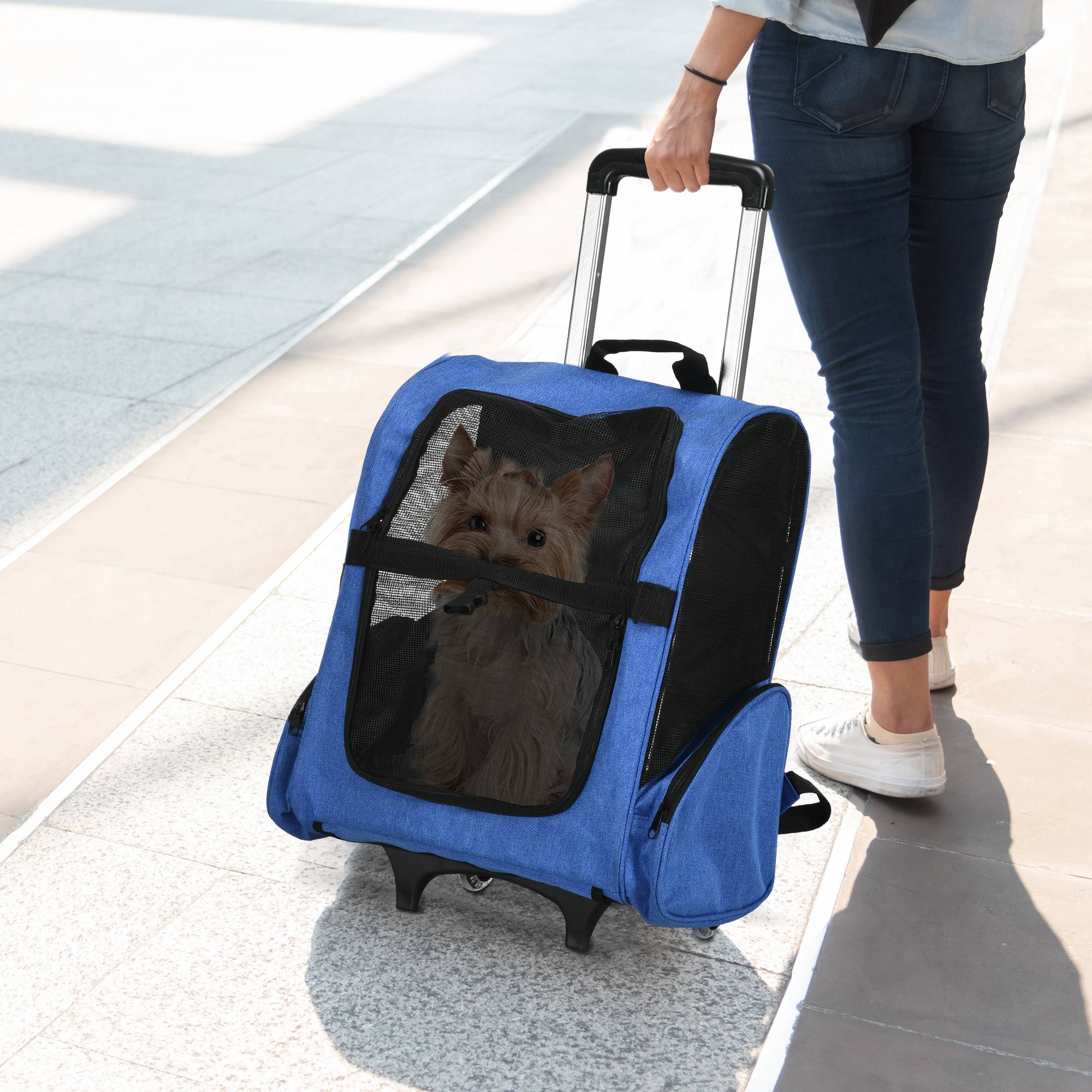 Sac de transport trolley tissu Oxfords bleu 42 x 25 x 55 cm - PANGIVO - Image 4