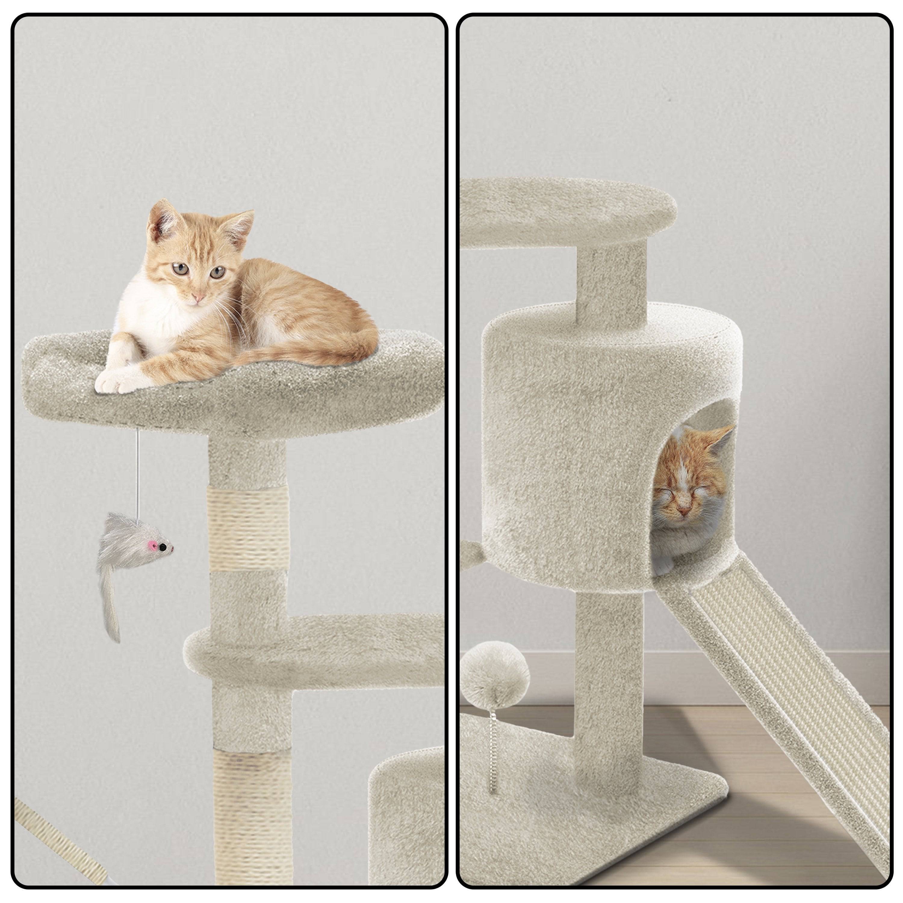 Vounot - Arbre à chat 112cm avec griffoir, niche et plateforme - Beige - Arbre à grimper pour chats - VOUNOT® - Image 7