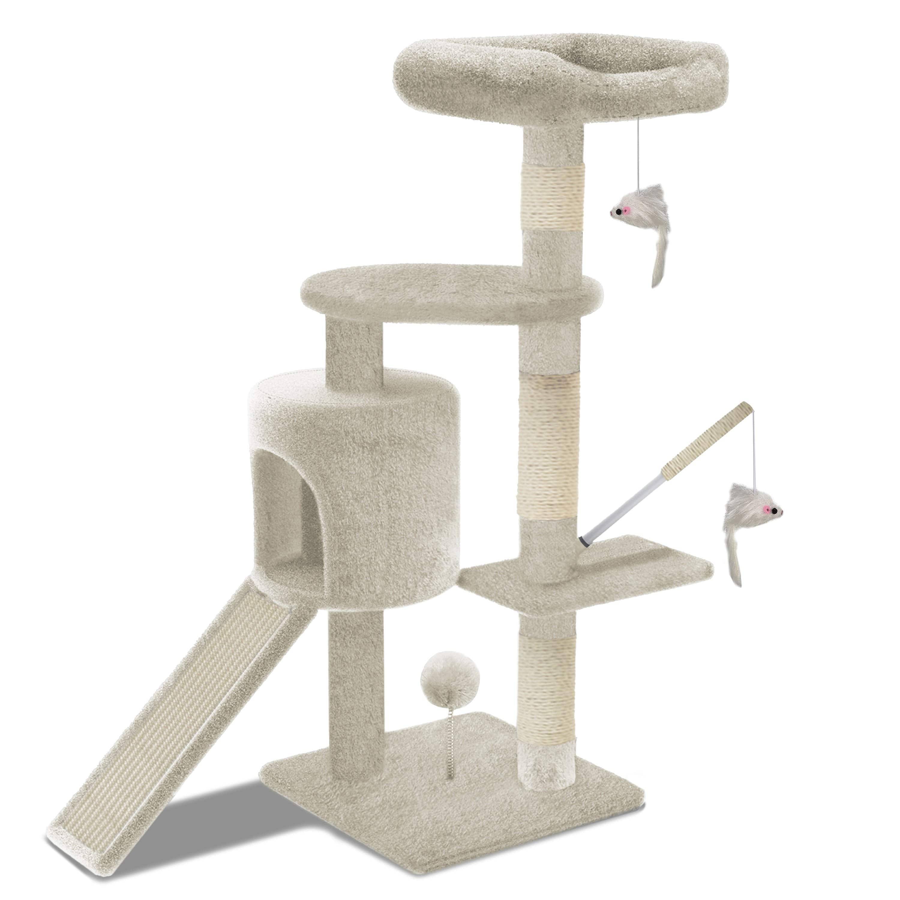 Vounot - Arbre à chat 112cm avec griffoir, niche et plateforme - Beige - Arbre à grimper pour chats - VOUNOT® - Image 1