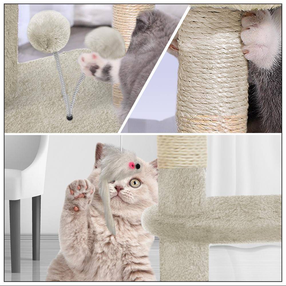 Vounot - Arbre à chat 112cm avec griffoir, niche et plateforme - Beige - Arbre à grimper pour chats - VOUNOT® - Image 3