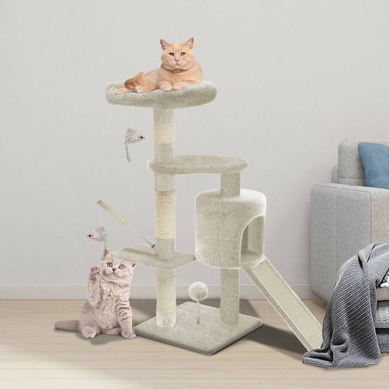 Vounot - Arbre à chat 112cm avec griffoir, niche et plateforme - Beige - Arbre à grimper pour chats - VOUNOT® - Image 2