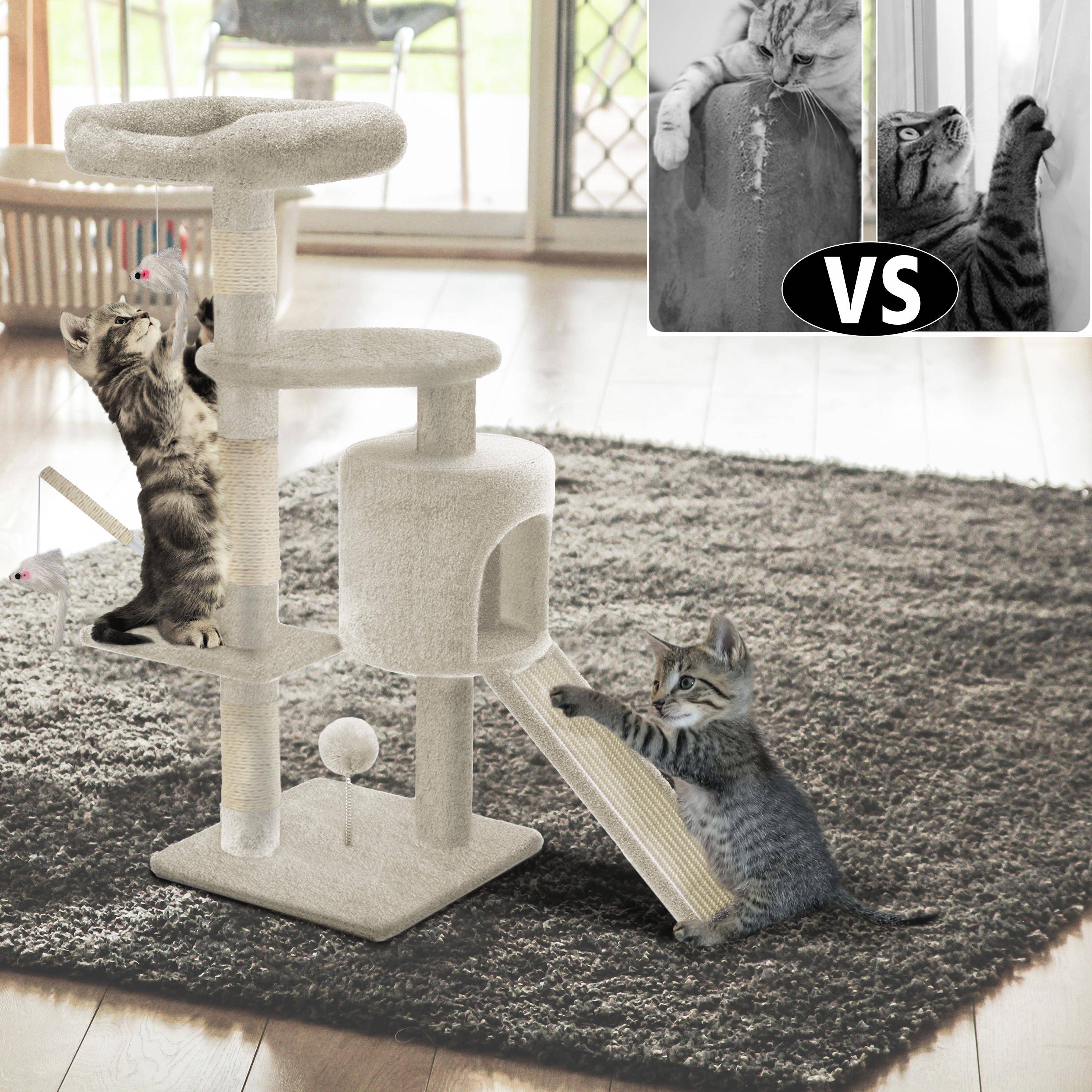 Vounot - Arbre à chat 112cm avec griffoir, niche et plateforme - Beige - Arbre à grimper pour chats - VOUNOT® - Image 6