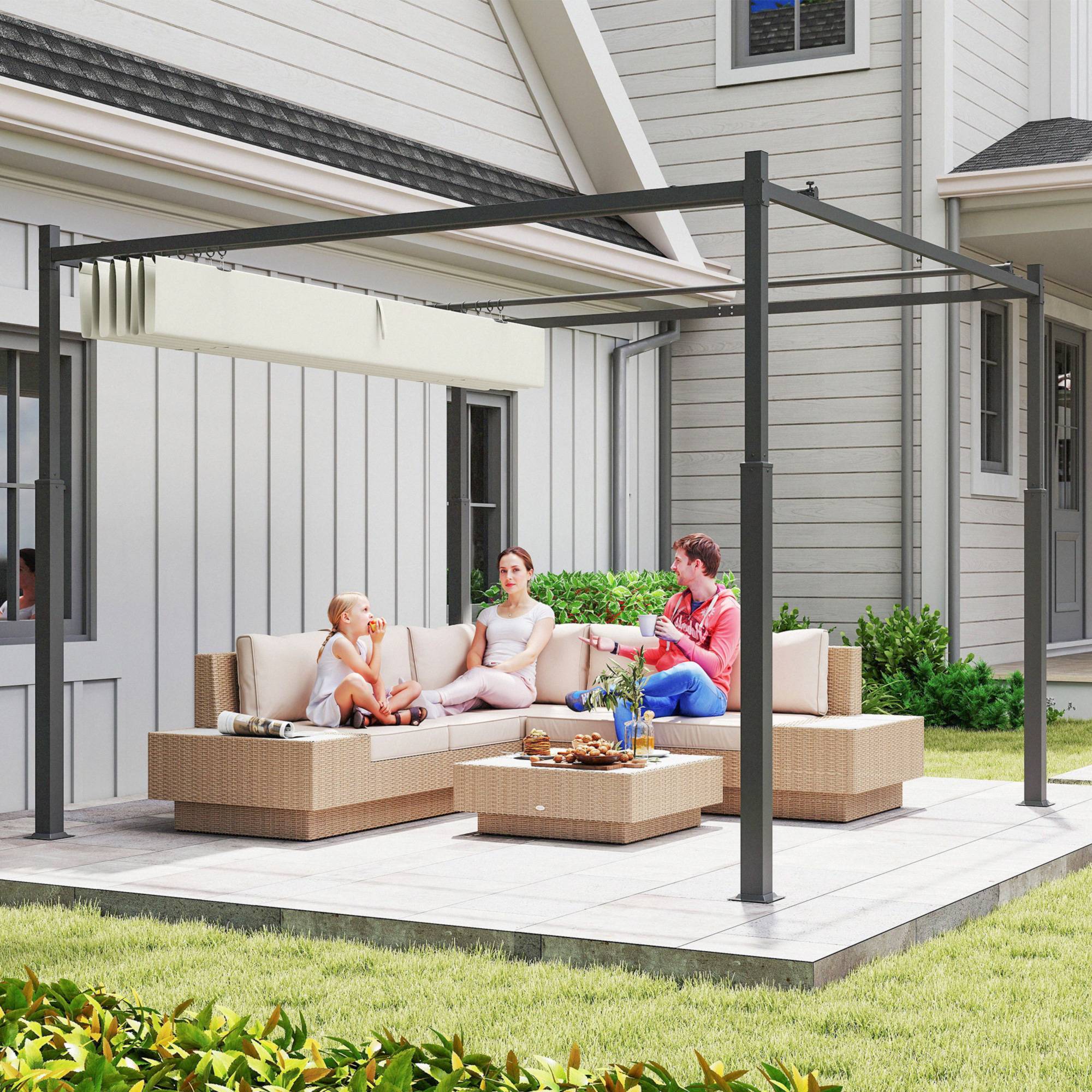 Pergola Autoportante 3x3m Acier Toit Rétractable Magnétique Protection UV30+ Crème - ComfortXL Outdoor Living - Image 10