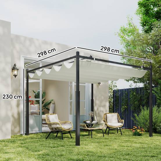 Pergola Autoportante 3x3m Acier Toit Rétractable Magnétique Protection UV30+ Crème - ComfortXL Outdoor Living - Image 5