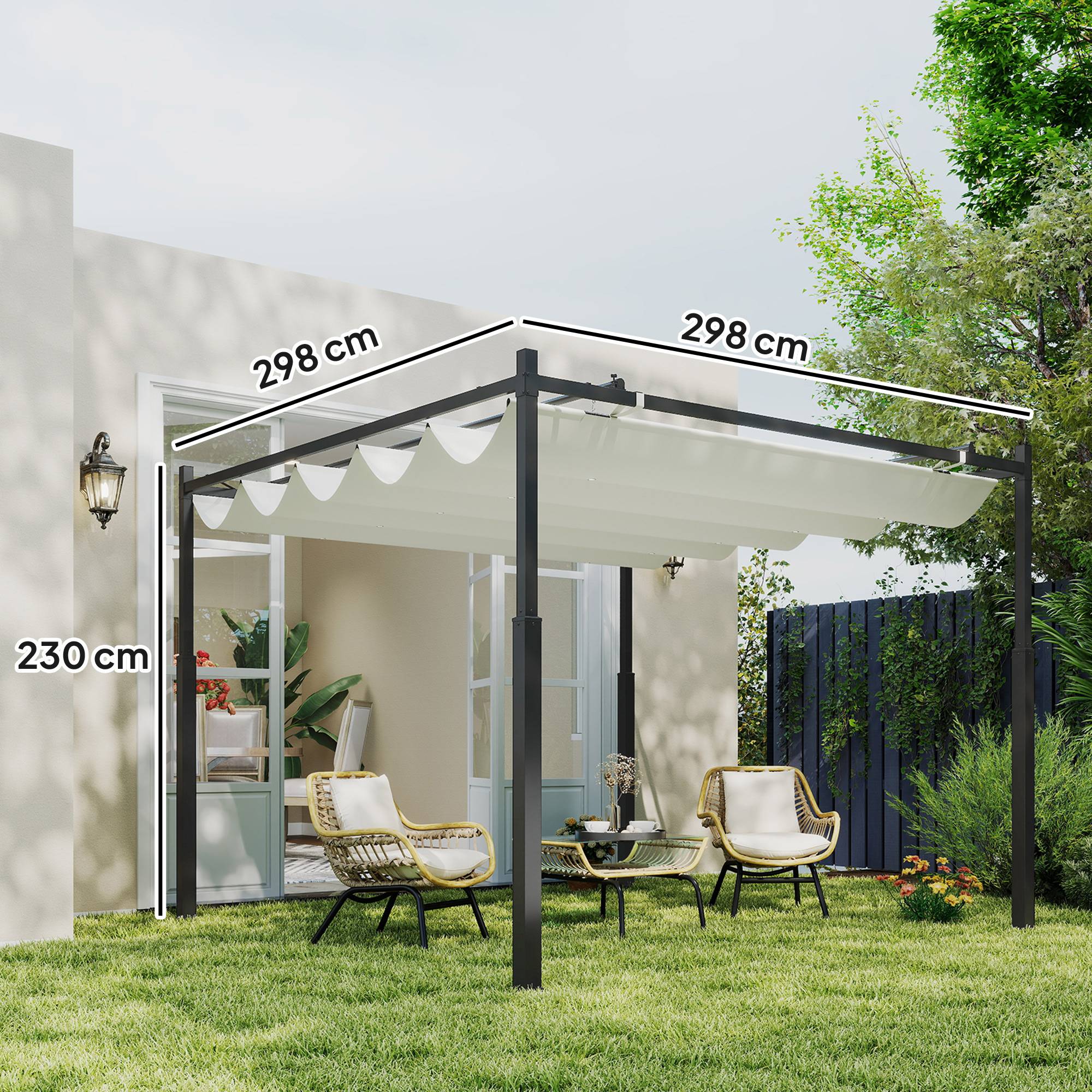 Pergola Autoportante 3x3m Acier Toit Rétractable Magnétique Protection UV30+ Crème - ComfortXL Outdoor Living - Image 5