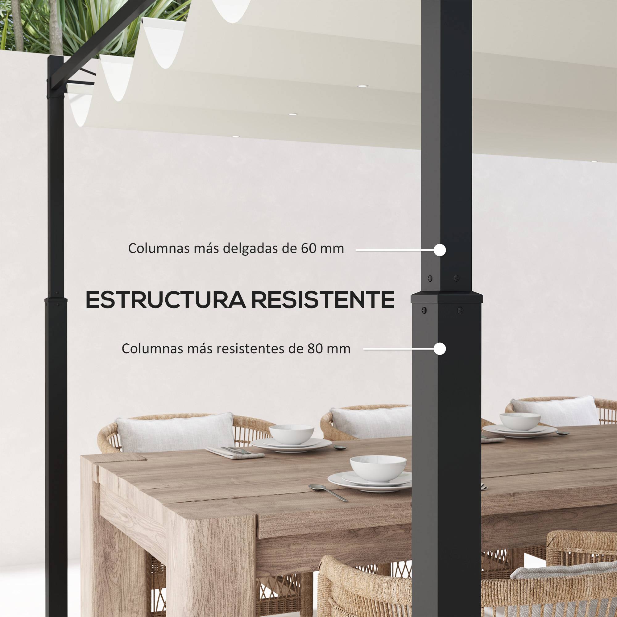Pergola Autoportante 3x3m Acier Toit Rétractable Magnétique Protection UV30+ Crème - ComfortXL Outdoor Living - Image 7