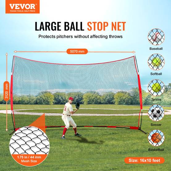 Vevor - VEVOR Filet entraînement baseball 507x312 cm, portable, sac transport. Backstop. - Image 2