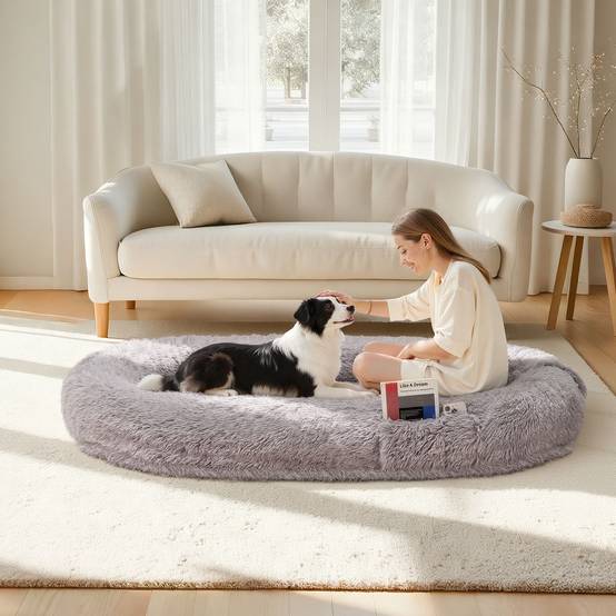 Vevor - VEVOR Lit pour chien et humain 171x100x24 cm, mousse à mémoire orthopédique, housse amovible lavable, poche latérale, base antidérapante, gris. - Image 8