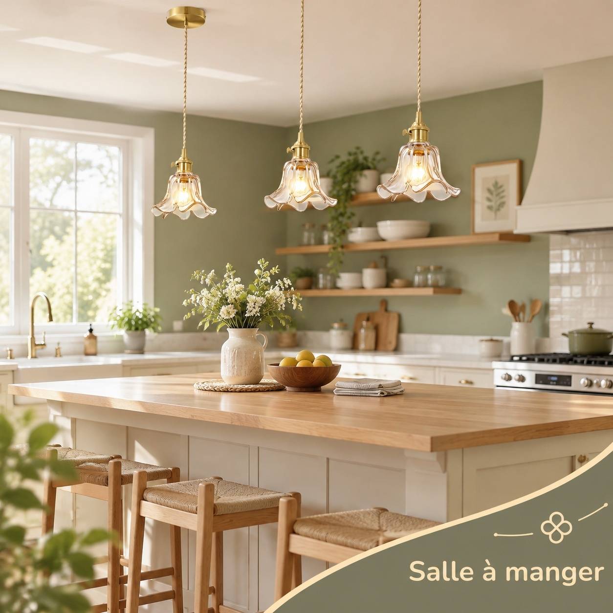 Suspension Luminaire Verre Fleur Cuivre Ajustable Style Moderne - Image 4