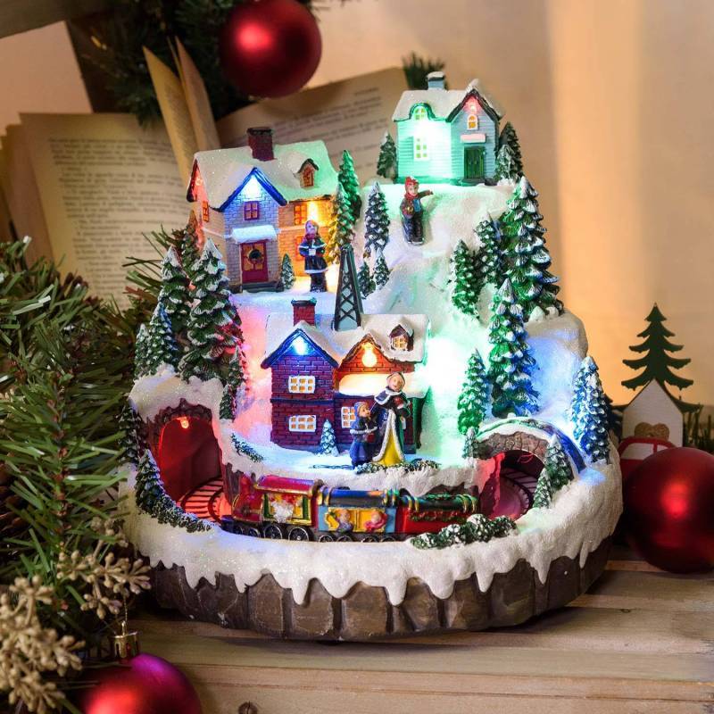 Lotti - Village de noël à LED Paysage Enneigé Petit Train avec Mouvement en Rotation Musique 22CM Lotti - Imagen 10