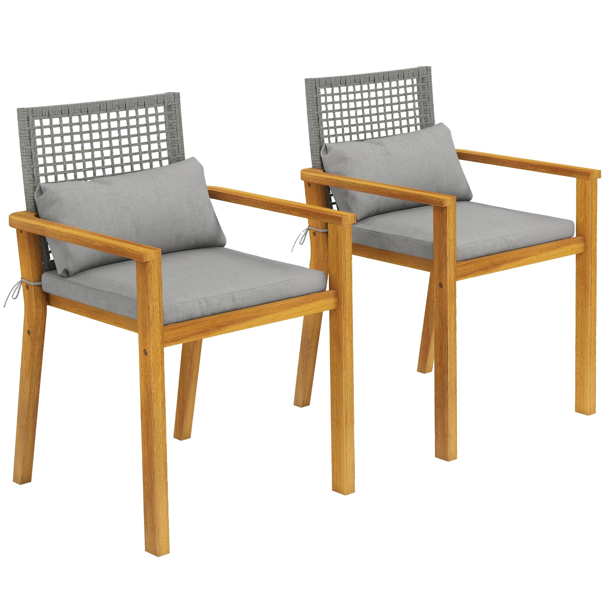 Lot de 2 chaises de jardin bois acacia balcon dossier rotin et coussins naturel - ComfortXL Outdoor Living - Image 1