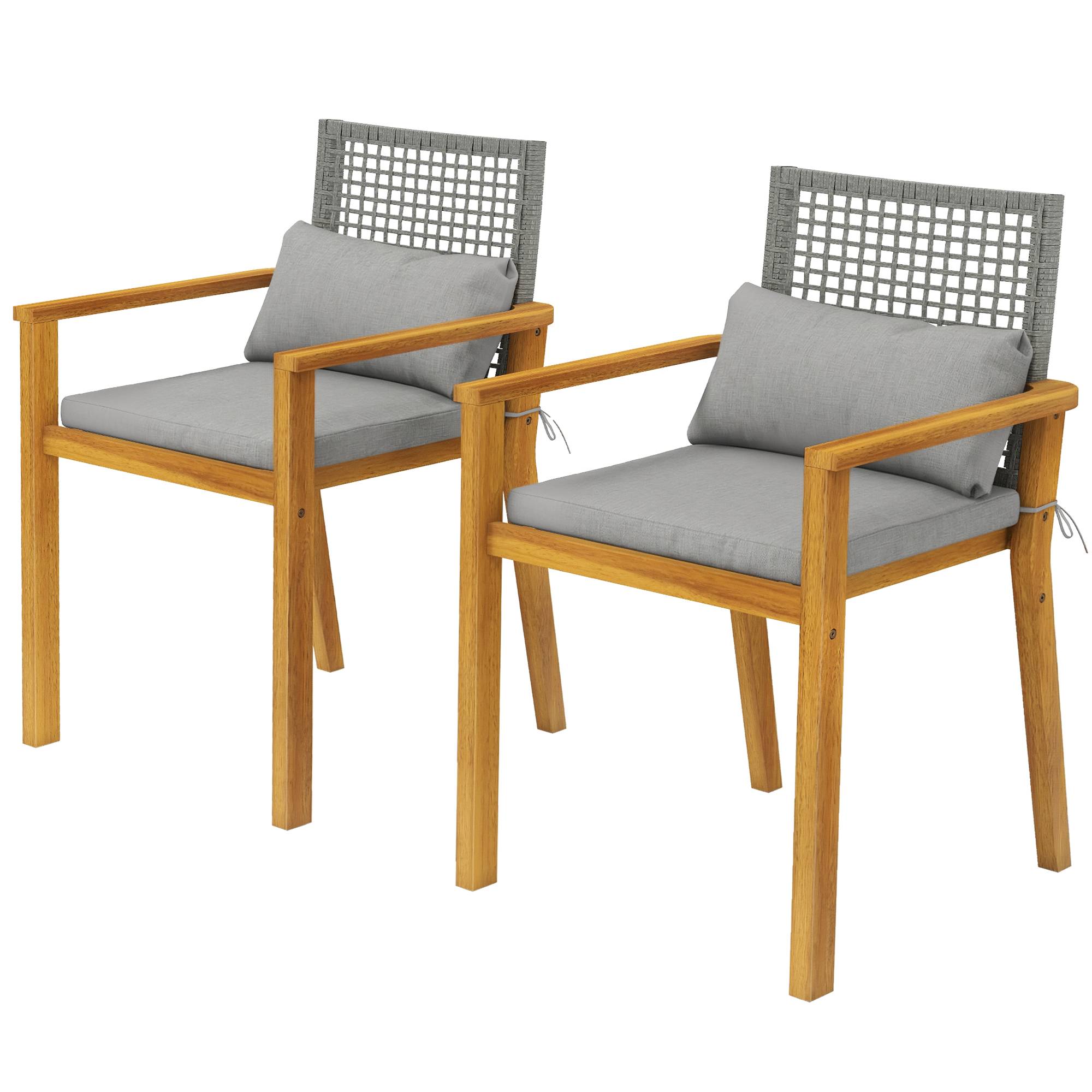 Lot de 2 chaises de jardin bois acacia balcon dossier rotin et coussins naturel - ComfortXL Outdoor Living - Image 2