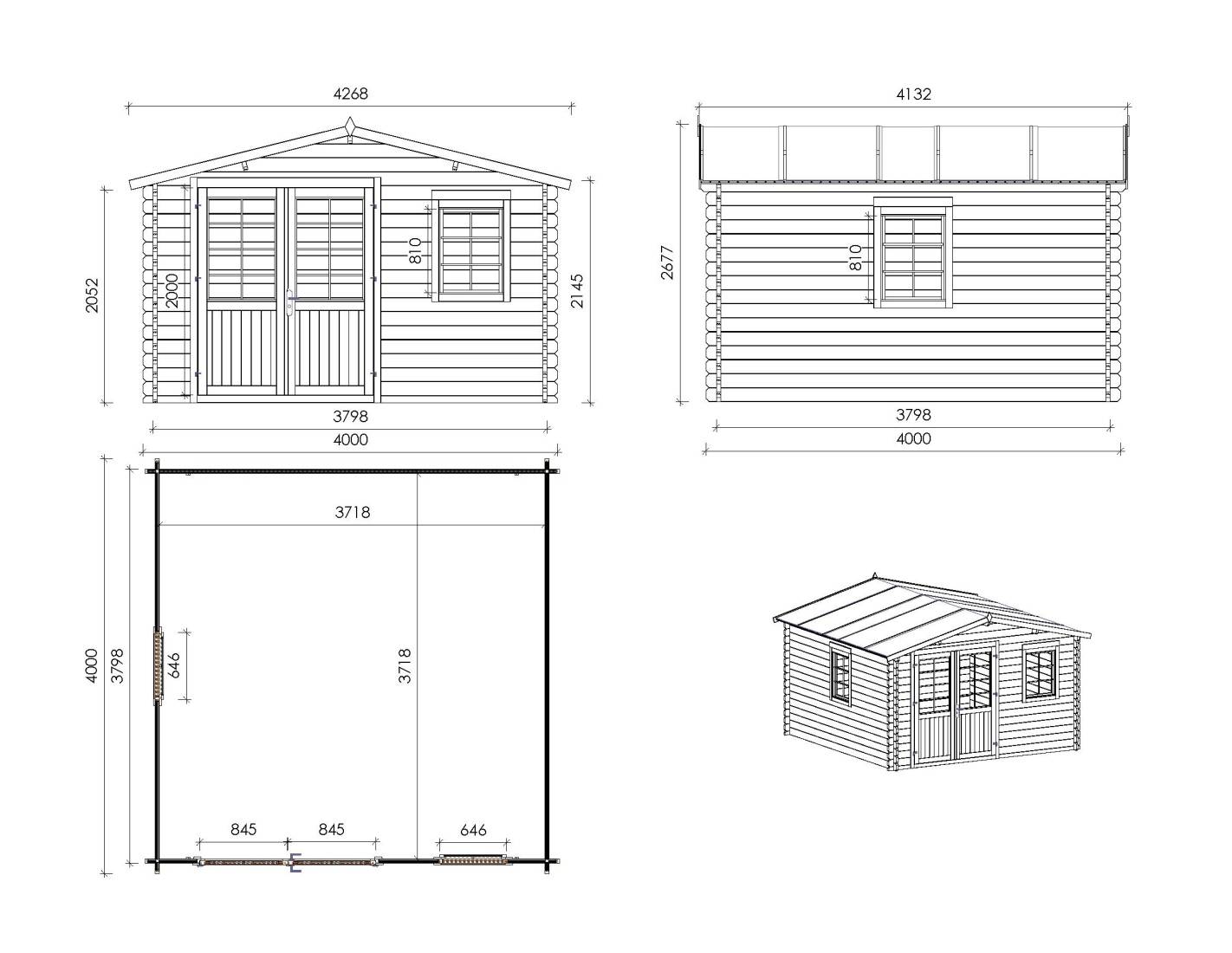 Altanka - Abri de jardin en bois - 4x4 m + terrasse avec balustrade et avant-toit en bois - 28 m2 - DOM611+DOM618+DOM548+POD04 - ALTANKA - Imagen 2