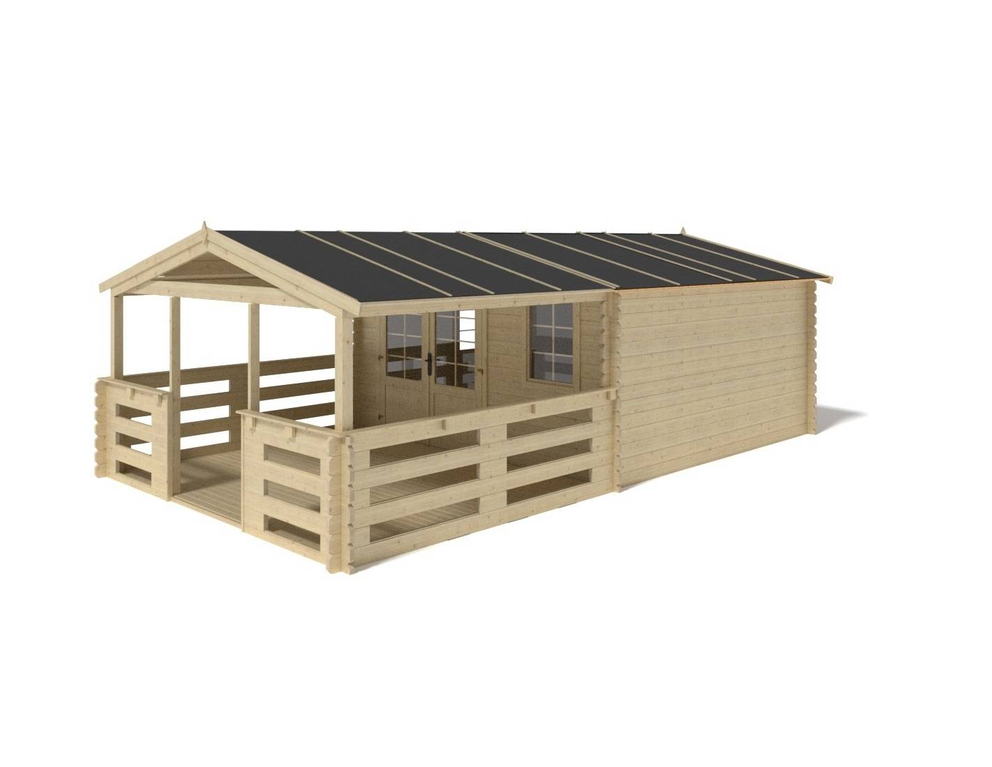Altanka - Abri de jardin en bois - 4x4 m + terrasse avec balustrade et avant-toit en bois - 28 m2 - DOM611+DOM618+DOM548+POD04 - ALTANKA - Imagen 5