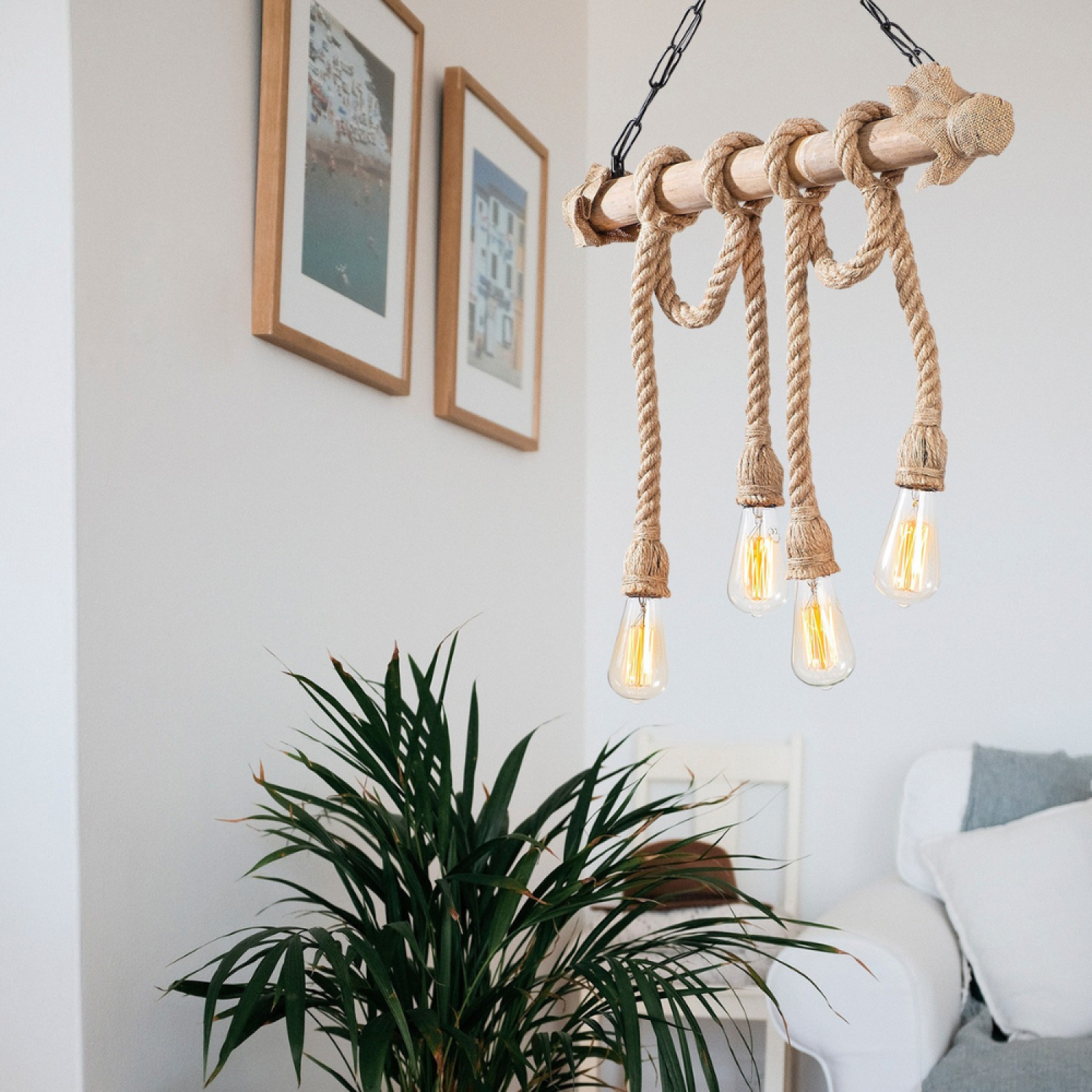 Concept Usine - Suspension rustique filaire 4 lampes cordes et bois LOANE - Image 3