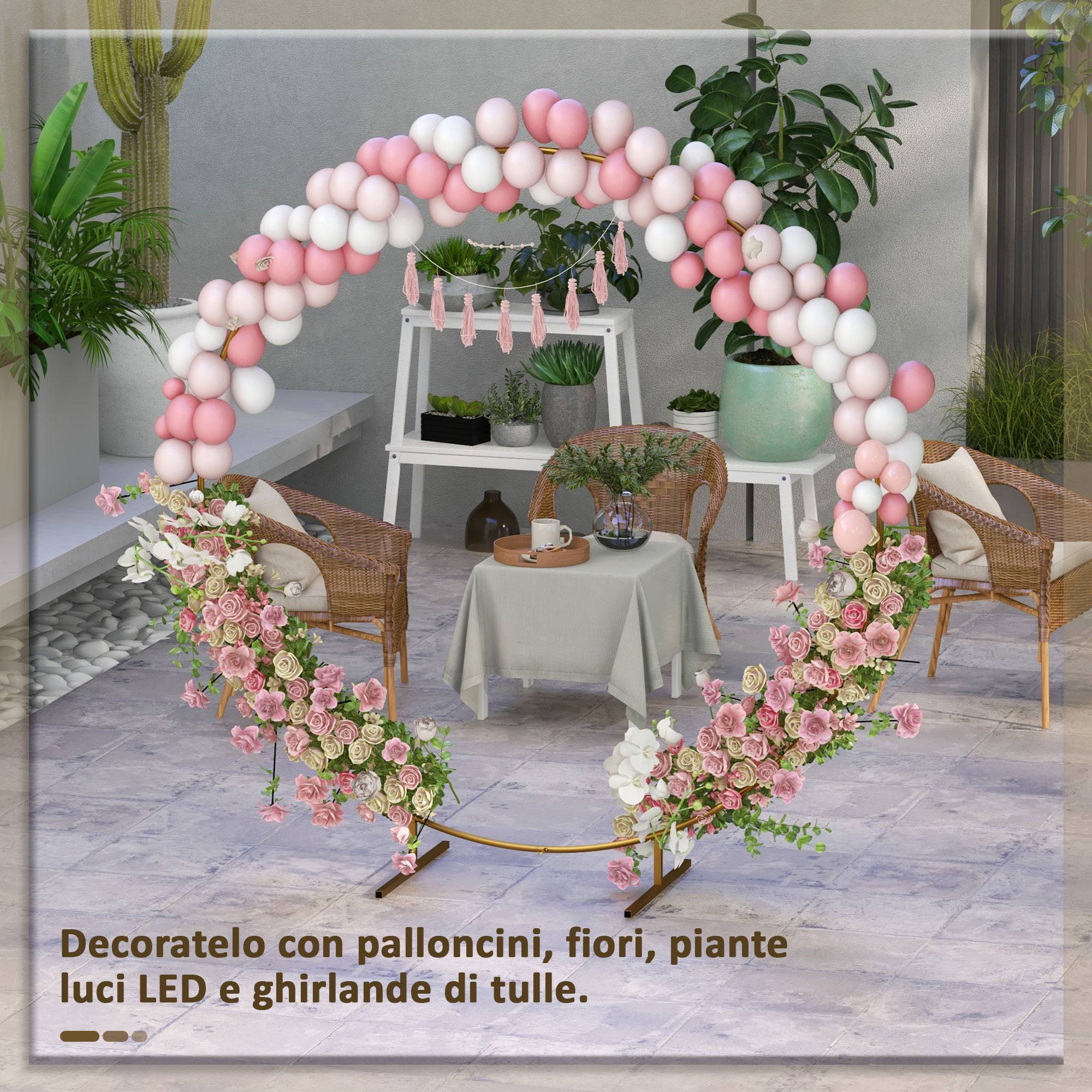 Arche ronde mariage Acier Cérémonies événements Support floral 222x224cm Doré - ComfortXL Outdoor Living - Image 6